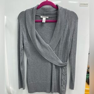 White House Black Market Gray V-Neck Sweater